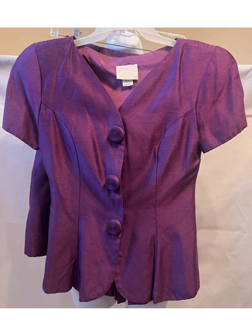 Vintage 80s Women’s 12 Purple Iridescent Peplum Skirt Suit